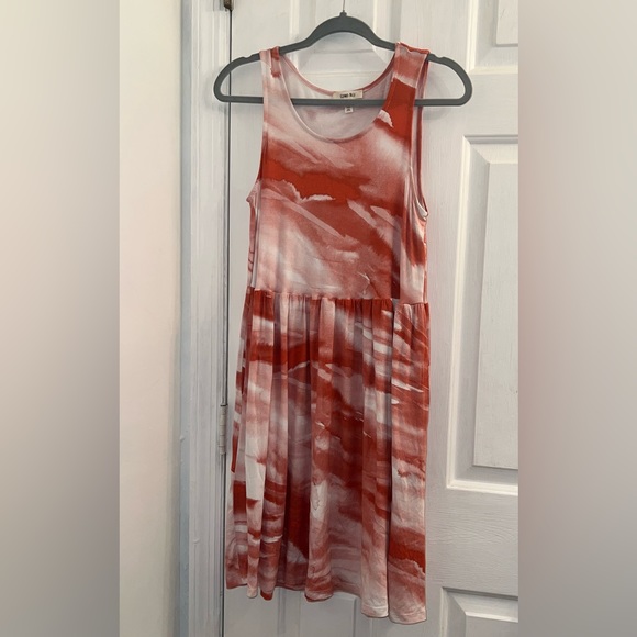 Size small rust red orange acid wash tie dye flowy sleeveless dress w/ pockets - Picture 1 of 6